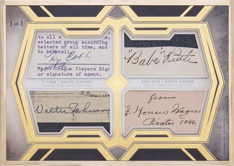 2020 Topps Transcendent "Hall of Fame Edition" Signed Quad Cut Card (#1/1) – Featuring Ruth, Wagner, Cobb and Johnson